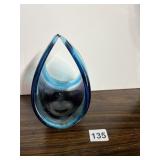ART GLASS TEARDROP VASE, HAND-BLOWN, BLUE &