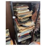 VINTAGE BOOKS, RECORDS, GLASS COVERED DISH,