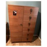 VINTAGE WOOD CABINET - WALNUT, ONE DOOR W/ SIX