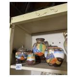 JAPANESE HAND PAINTED CERAMIC VASES, LIDDED