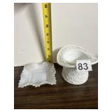 MILK GLASS HAT-SHAPED VASE, DIAMOND POINT