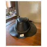 BLACK LEATHER COWBOY HAT - GENUINE LEATHER, XL,