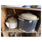 ENAMELWARE TEAKETTLE, ENAMELWARE CANNING POT W/