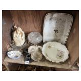 CERAMIC MADONNA FIGURINE, CUT GLASS BOWL,