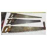 VINTAGE HAND SAWS  MIXED WOOD HANDLES.