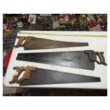 VINTAGE HAND SAWS - THREE PC, WOODEN HANDLES W/