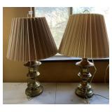 TABLE LAMPS - BRASS W/ PLEATED SHADES.