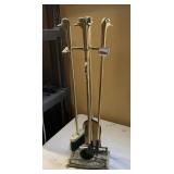 BRASS FIREPLACE TOOL SET - 4 TOOLS W/ DUCK-HEAD