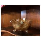 CARNIVAL GLASS BOWL - MARIGOLD, TEXTURED PATTERN,