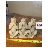 THREE CARVED STONE MONKEY FIGURINES - "HEAR NO