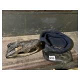 ALLIGATOR HEAD TAXIDERMY, BLUE UNIFORM CAP W/
