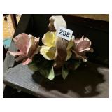 CERAMIC FLORAL BASKET, SCULPTURAL ROSES,
