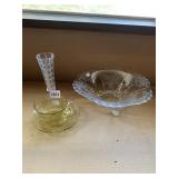 CANARY GLASS TEA CUP AND SAUCER, FOOTED BOWL AND