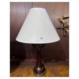 RUBY GLASS TABLE LAMP, GILT ACCENTS, ETCHED