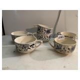 BLUE & WHITE FLORAL BOUILLON CUPS.