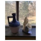 TWO-TONE STONEWARE PITCHER W/ CREAM JUG & CACTUS