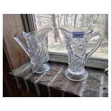 PAIR GLASS PITCHERS - SUNFLOWER/FLORAL PATTERN,