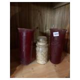 TWO RUBY CYLINDRICAL VASES ONE WITH CROSS,