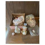 VINTAGE DOLLS, CERAMIC FIGURE WALKING DOG, CUPIE