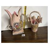 HULL USA POTTERY WALL POCKETS, PINK FLORAL, G55.