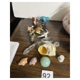 CERAMIC ANIMAL FIGURINES, POLISHED STONES, CLEAR