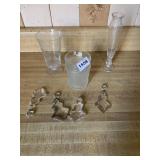 CRANE SATIN FINISH BIRD GLASS TUMBLER, BUD VASE,