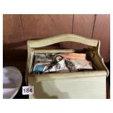 DISTRESSED WOODEN SEWING CADDY W/ ASSORTED