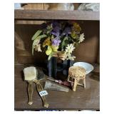 ARTIFICIAL FLORAL ARRANGEMENT, MINI WICKER STOOL,