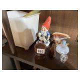 GARDEN GNOME FIGURINE, SHELL CANDLE, VINTAGE