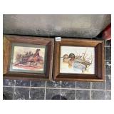 WOOD FRAMED PHEASANT AND DUCK PRINTS