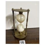 VINTAGE BRASS-TONE HOURGLASS, EMBOSSED WINGED