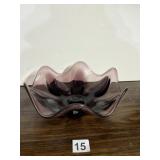 AMETHYST ART GLASS BOWL, RUFFLED EDGE, ORGANIC