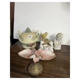 PORCELAIN URN W/ CHERUB HANDLES, APPLIED FLOWER