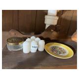 GLASS VANITY JAR W/ GOLD-TONE LID, PILLAR