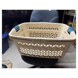 2 PLASTIC LAUNDRY BASKET W/ HANDLES - CREAM, BLUE