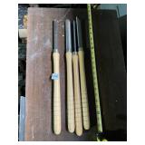 SET OF 4 WOOD CHISELS W/ METAL FERRULES.