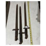 THREE VINTAGE BAYONETS - METAL BLADES W/ STEEL