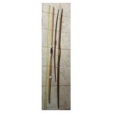 3 VINTAGE LONG BOWS VARYING LENGTHS
