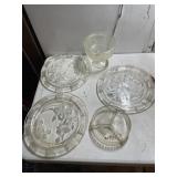 FLORAL PRESSED GLASS FOOTED CAKE PLATES, BOWL,