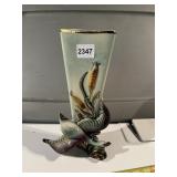 ART DECO CERAMIC VASE W/ FLYING GOOSE, GOLD
