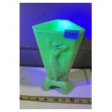 URANIUM GLASS VASE - ART DECO STYLE, MOLDED