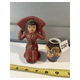 TWO CERAMIC FIGURATIVE VESSELS - RED GLAZED WOMAN