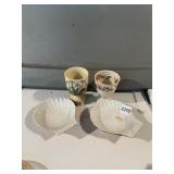 ASSORTED PORCELAIN EGG CUPS & SHELL DISHES -