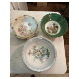 THREE HAND-PAINTED, FLORAL & SCENIC DESIGN BOWLS