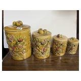 CERAMIC FRUIT RELIEF CANISTERS, GLAZED FINISH,
