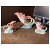 HULL USA HORN SHAPED VASE AND MATCHING CANDLE