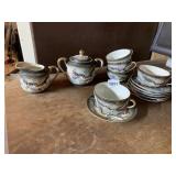 JAPANESE PORCELAIN TEA SERVICE - GRAY W/ DRAGON