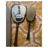 VINTAGE BRASS-TONE VANITY SET, HANDHELD MIRROR W/