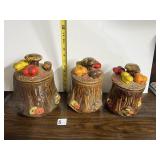 VINTAGE CERAMIC TREE STUMP CANISTERS, MUSHROOM
