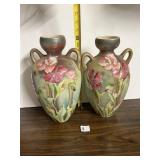 PORCELAIN VASES, HAND-PAINTED FLORAL,